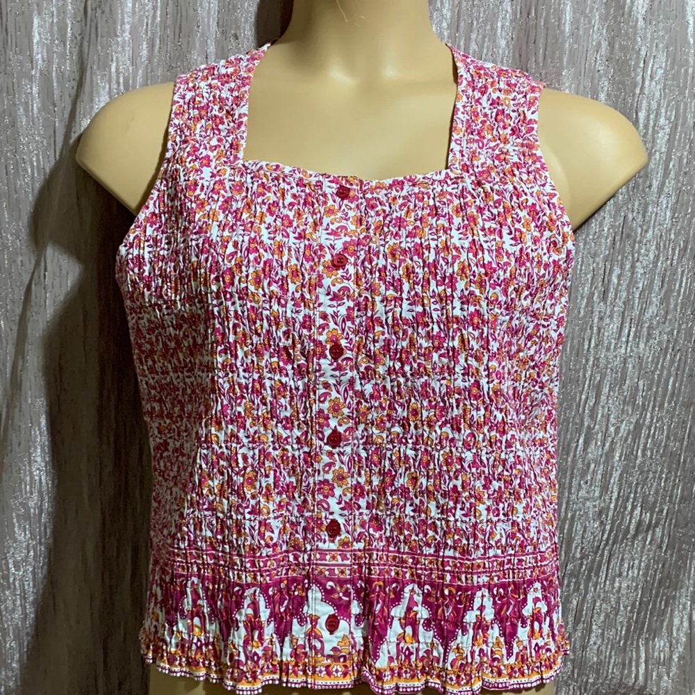 Faded Glory Top Sleeveless Blouse Size XL 16-18 Multi-Color Stretchy Cropped